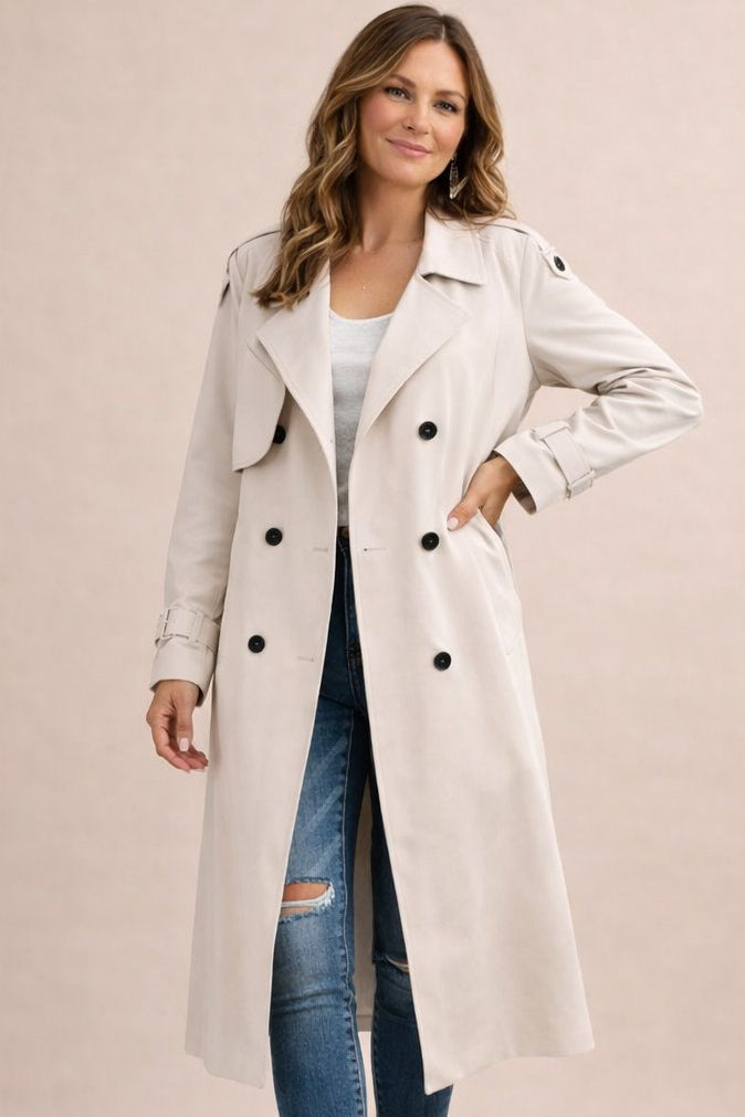 Gwendolyn double-breasted belted trench coat, earth brown