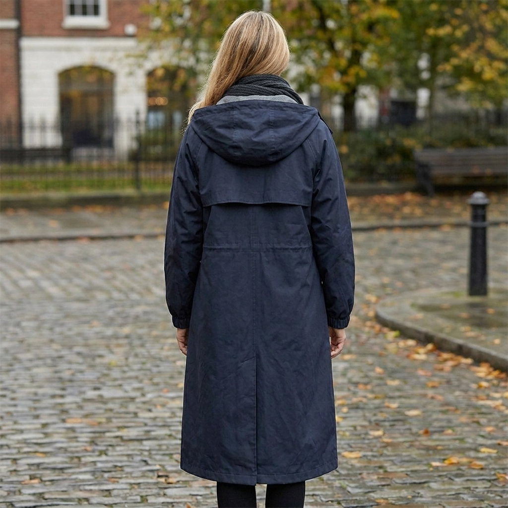 Gweneth hooded button-front long raincoat, view 8