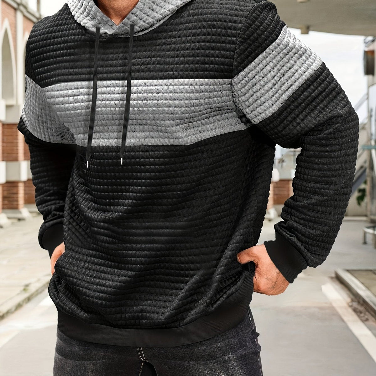 Hayes | Textured Color-Block Hoodie