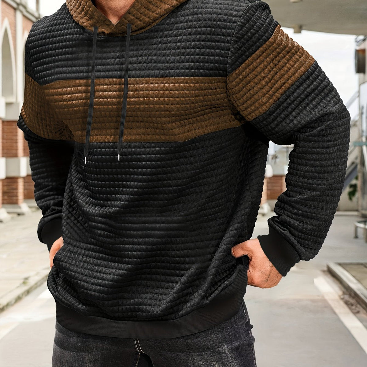 Hayes | Textured Color-Block Hoodie