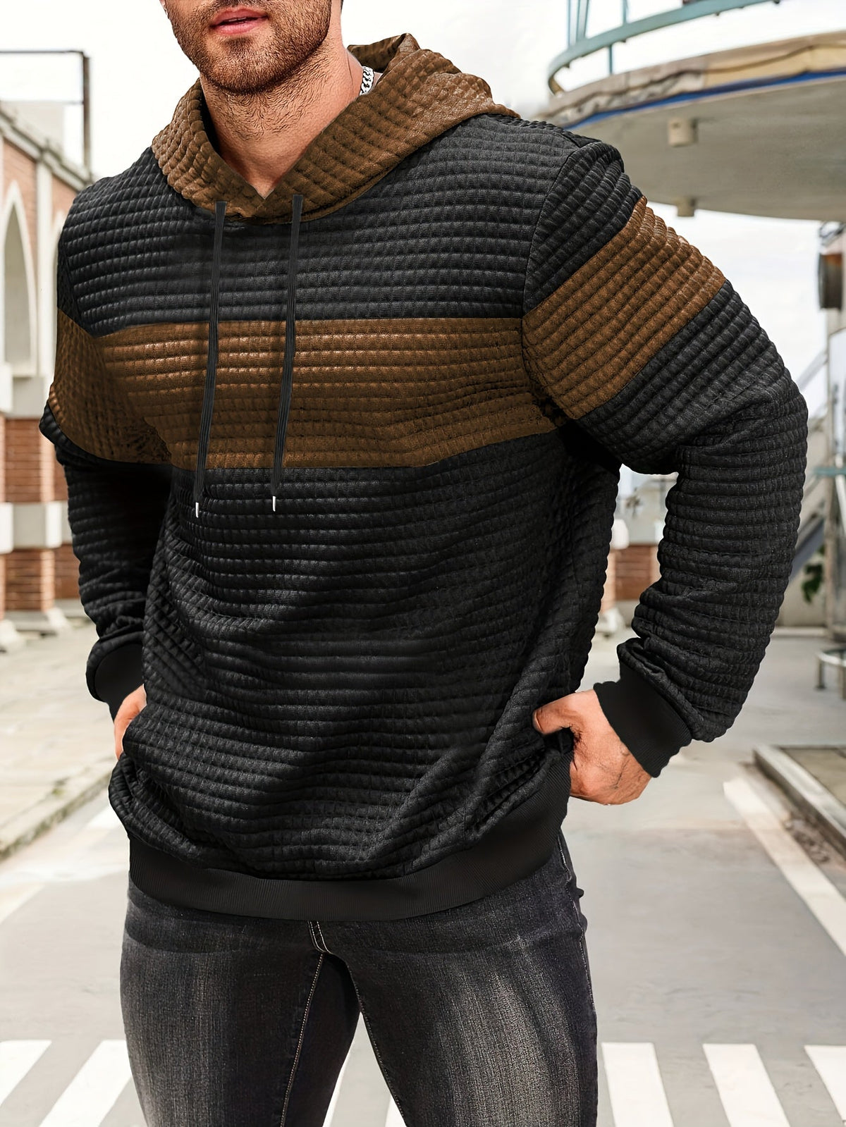 Hayes | Textured Color-Block Hoodie