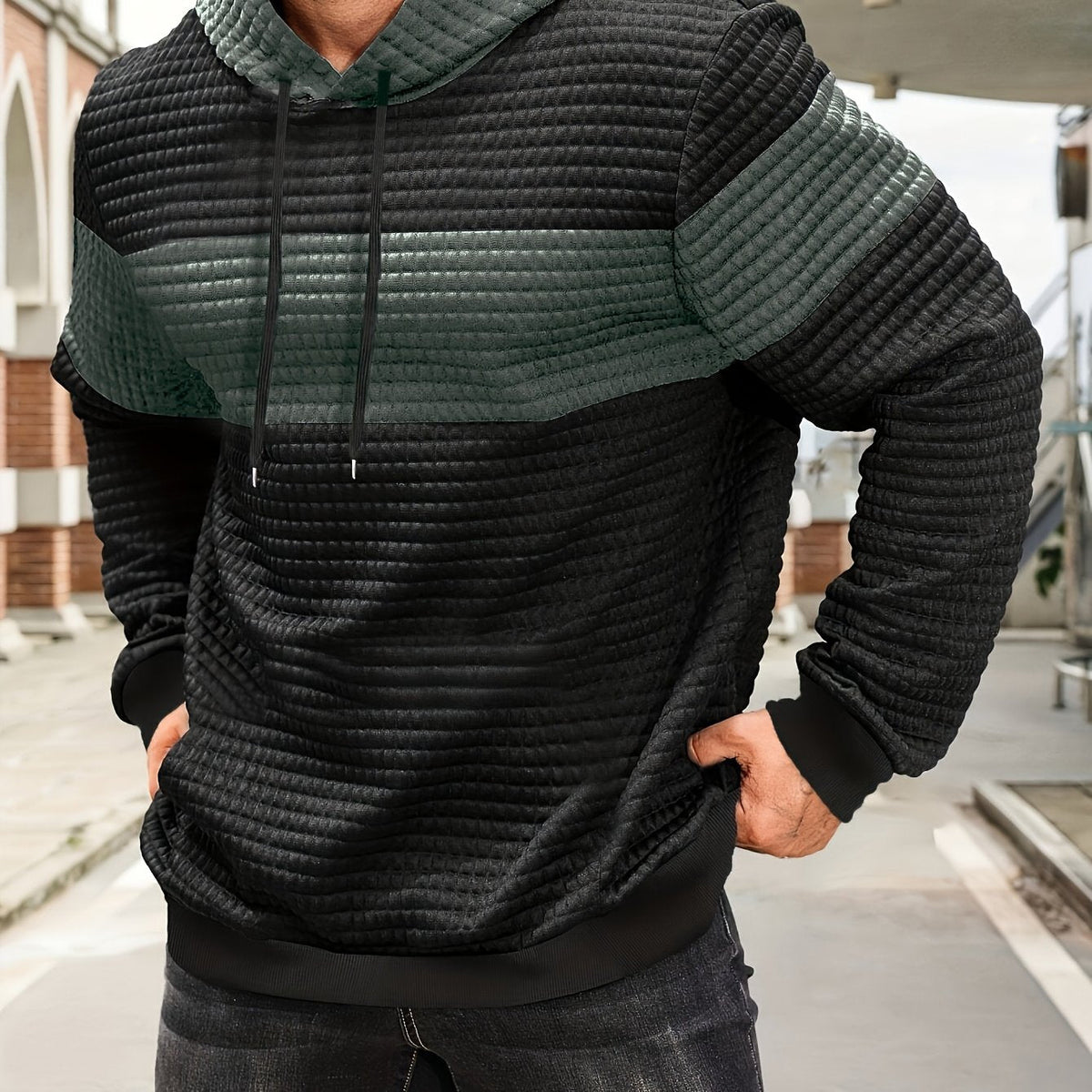 Hayes | Textured Color-Block Hoodie