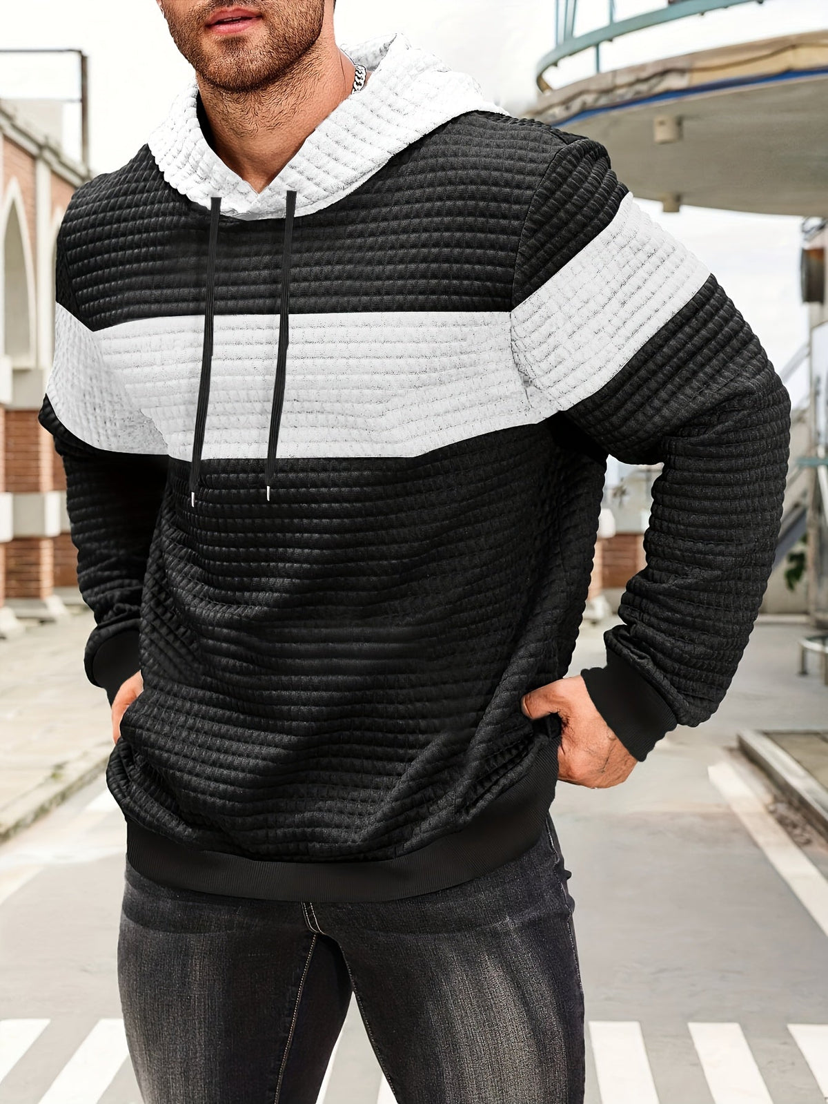 Hayes | Textured Color-Block Hoodie