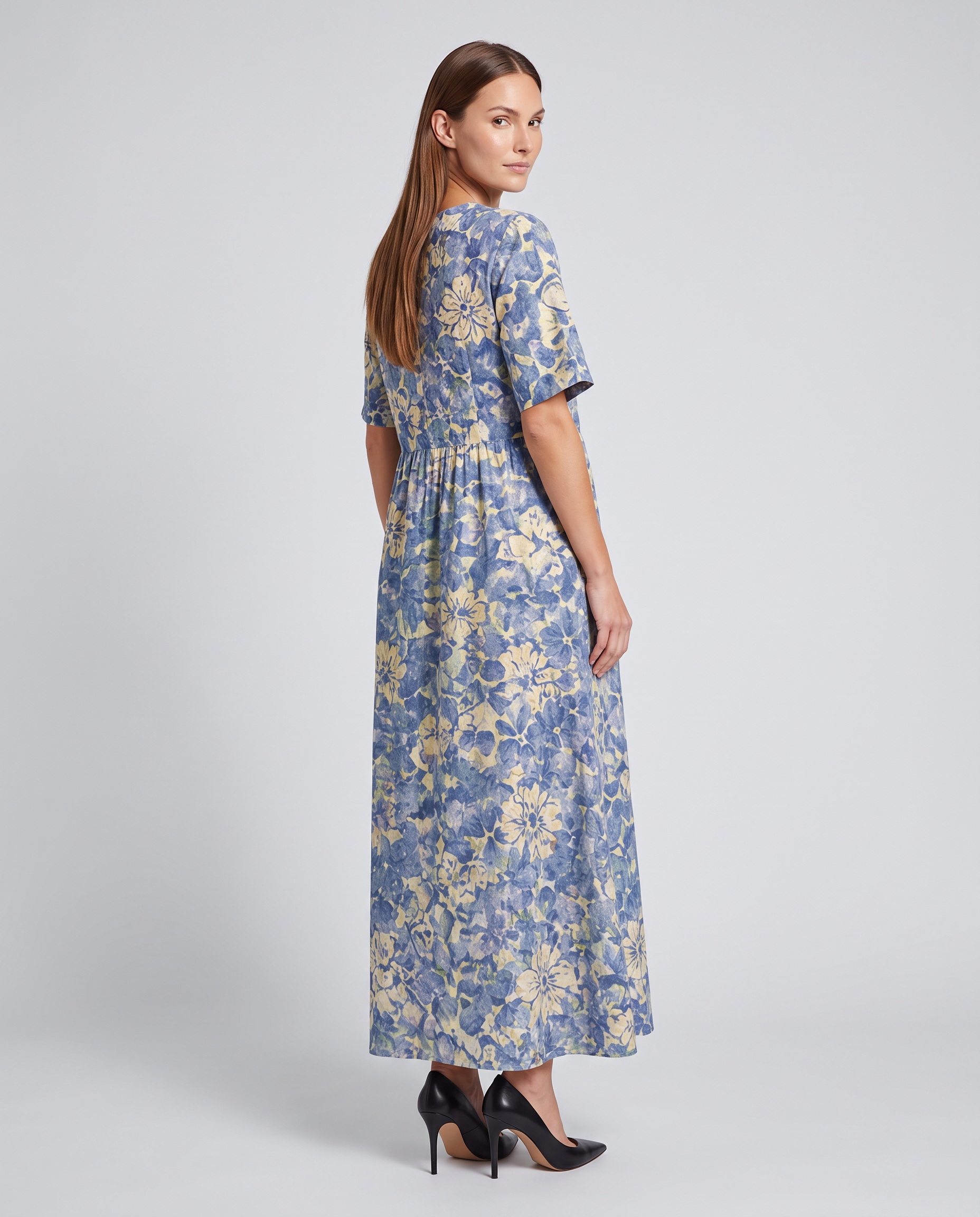 Hazel floral midi dress v neck summer - side view