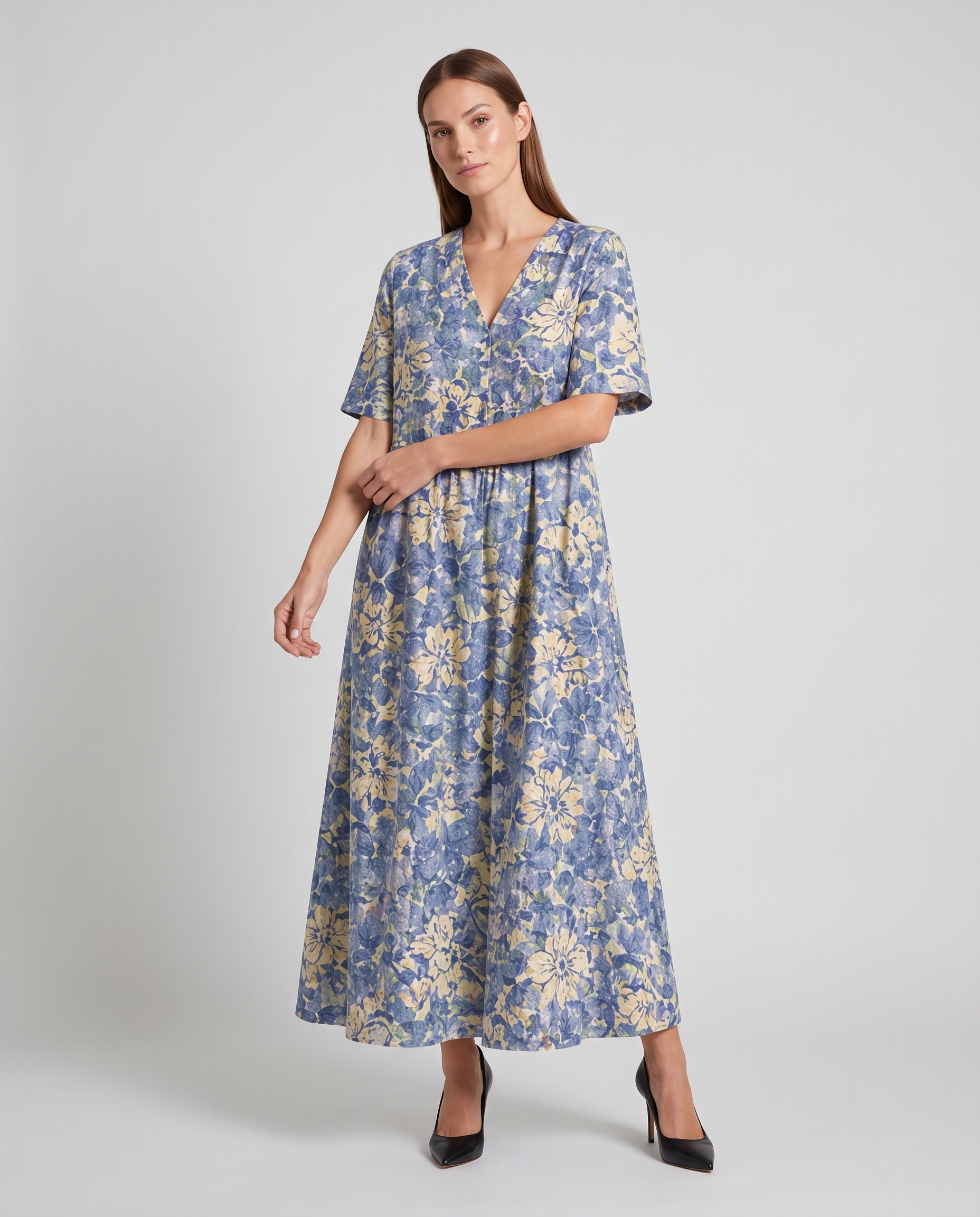 Hazel floral midi dress v neck summer - back view