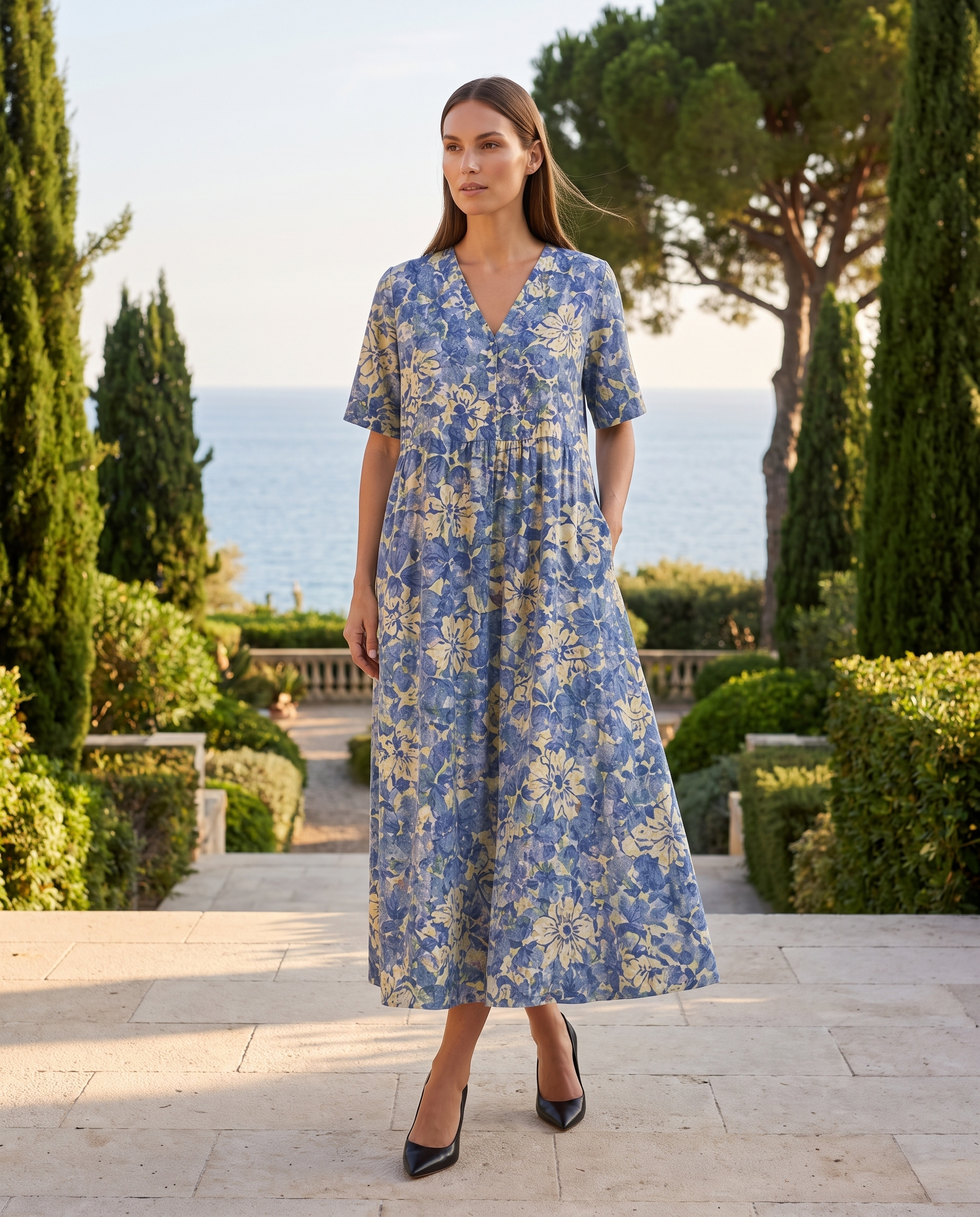 Hazel floral midi dress v neck summer - styled outfit 2