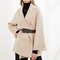 Helena belted open-front lapel coat, beige