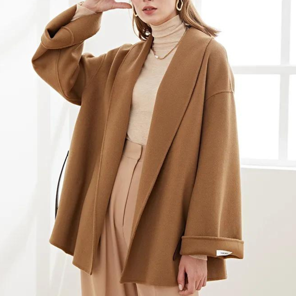 Helena belted open-front lapel coat, view 4