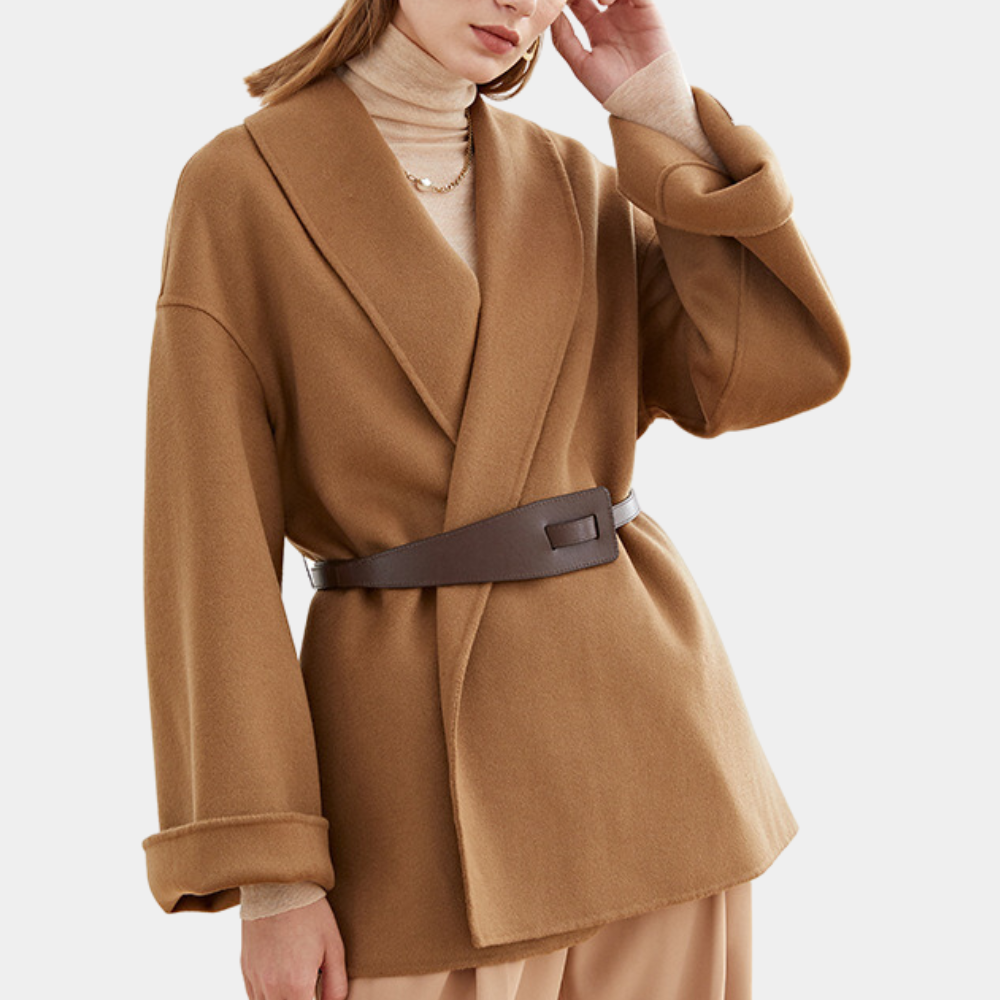 Helena belted open-front lapel coat, view 5