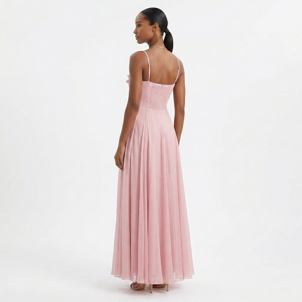 Helene | Ruffled Tulle Wedding Guest Maxi Dress