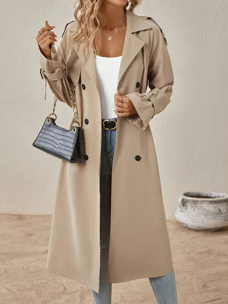 Henrietta double-breasted trench coat with belted cuffs, view 3