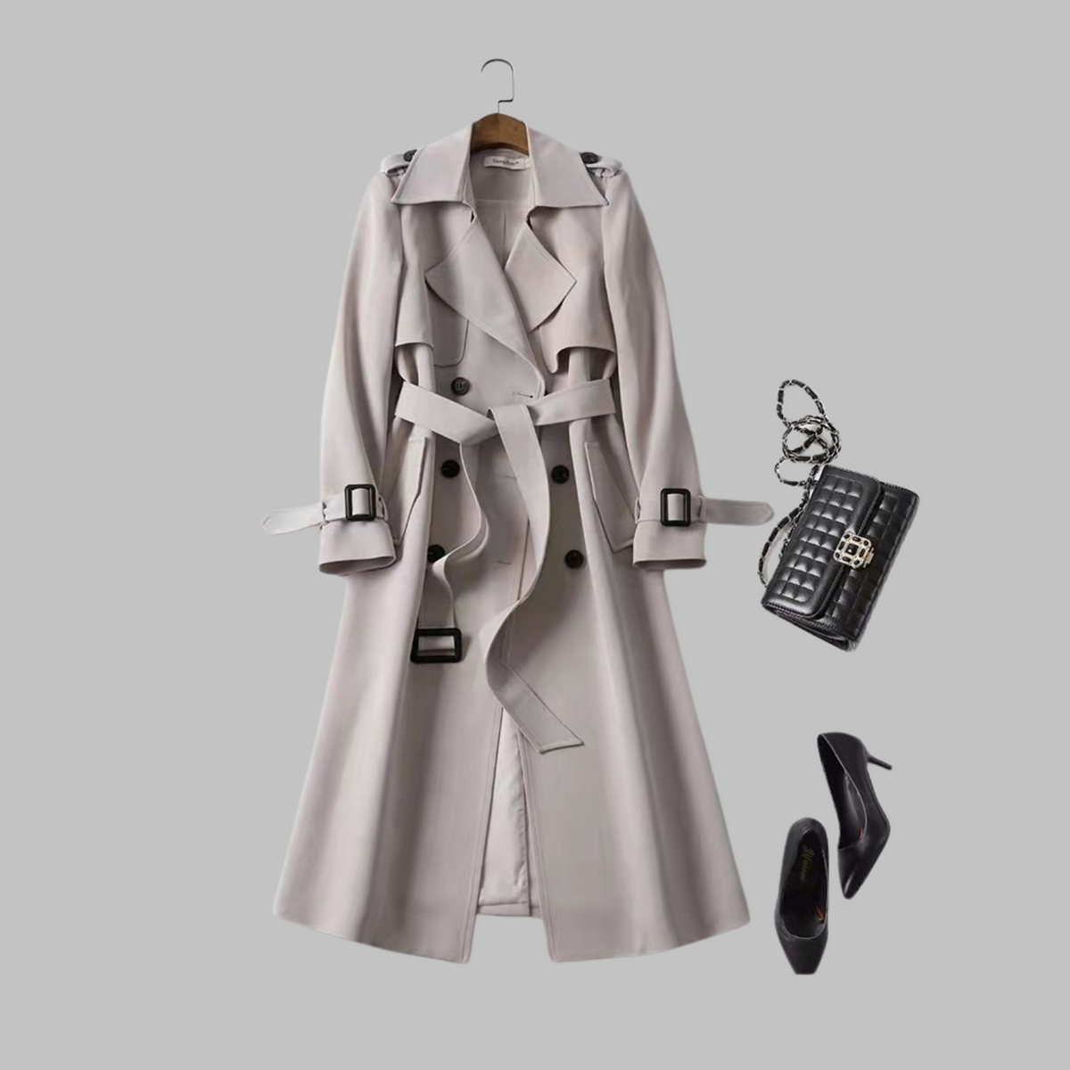 Honora knee-length loose fit coat, khaki