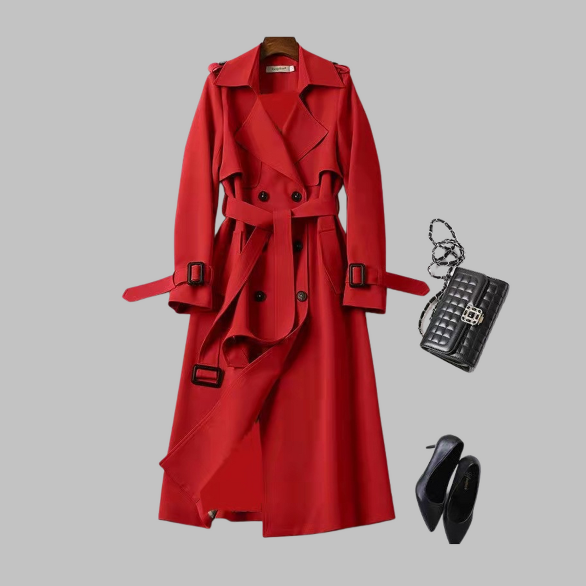 Honora knee-length loose fit coat, red