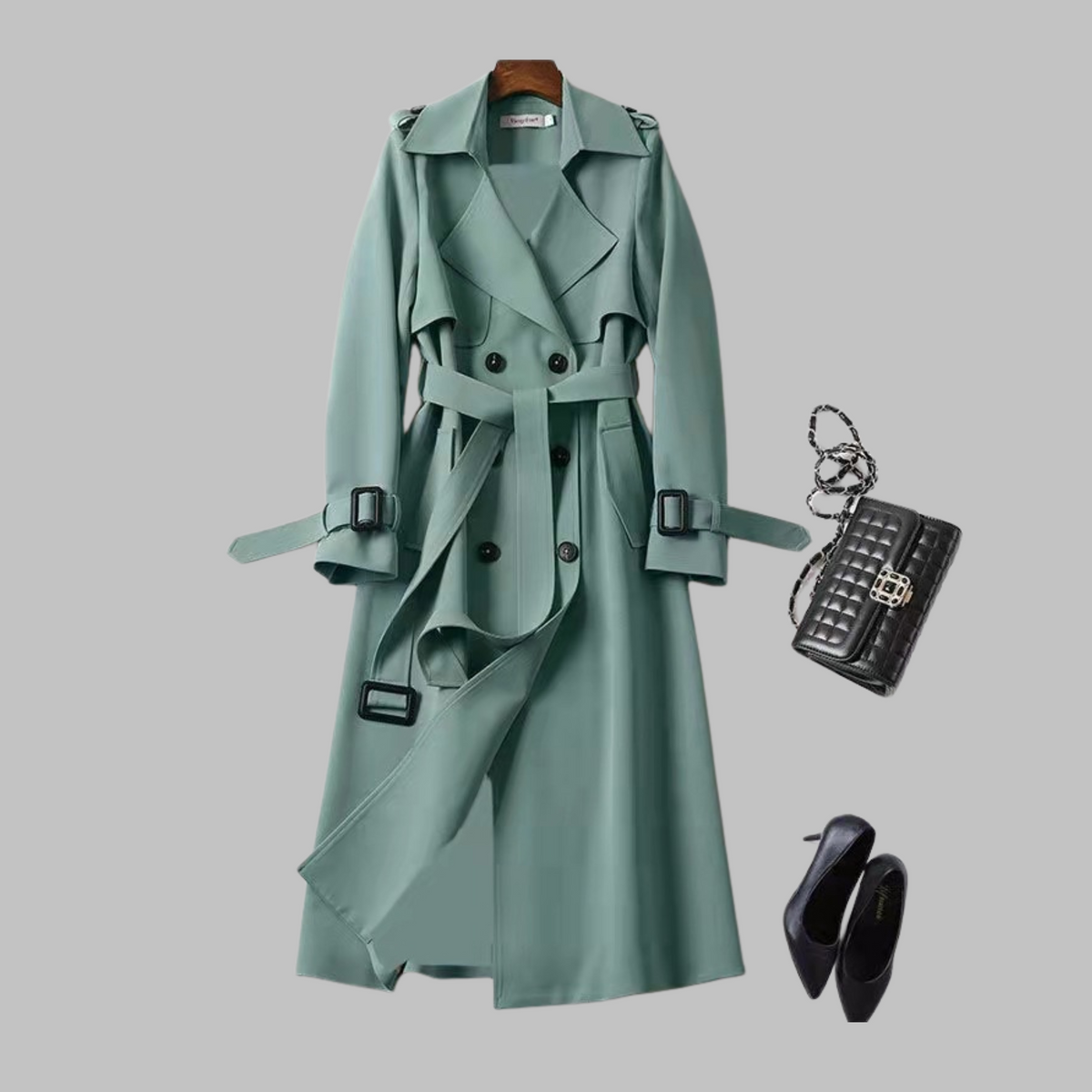 Honora knee-length loose fit coat, green