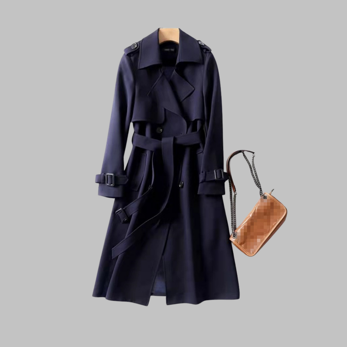Honora knee-length loose fit coat, navy blue