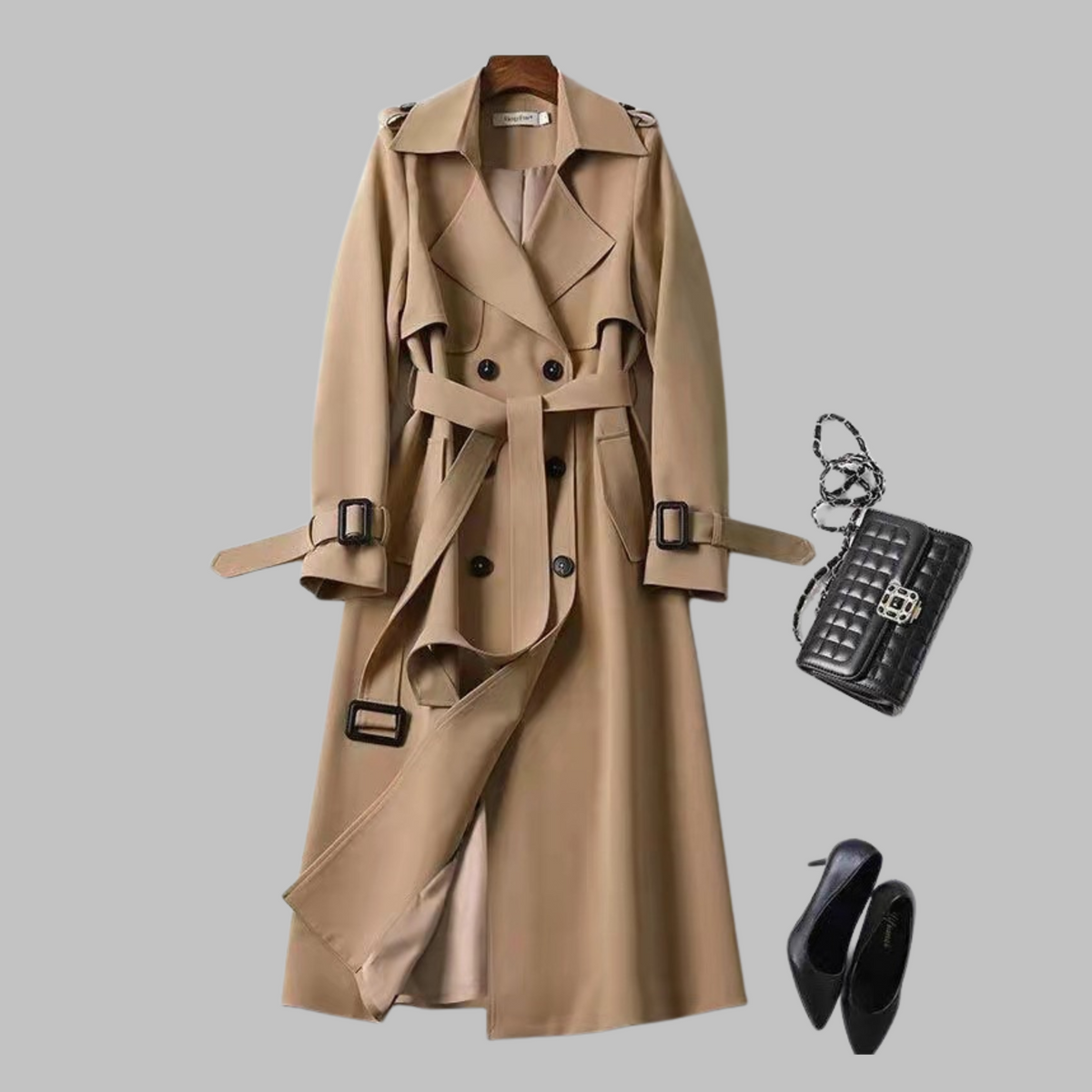 Honora knee-length loose fit coat, beige