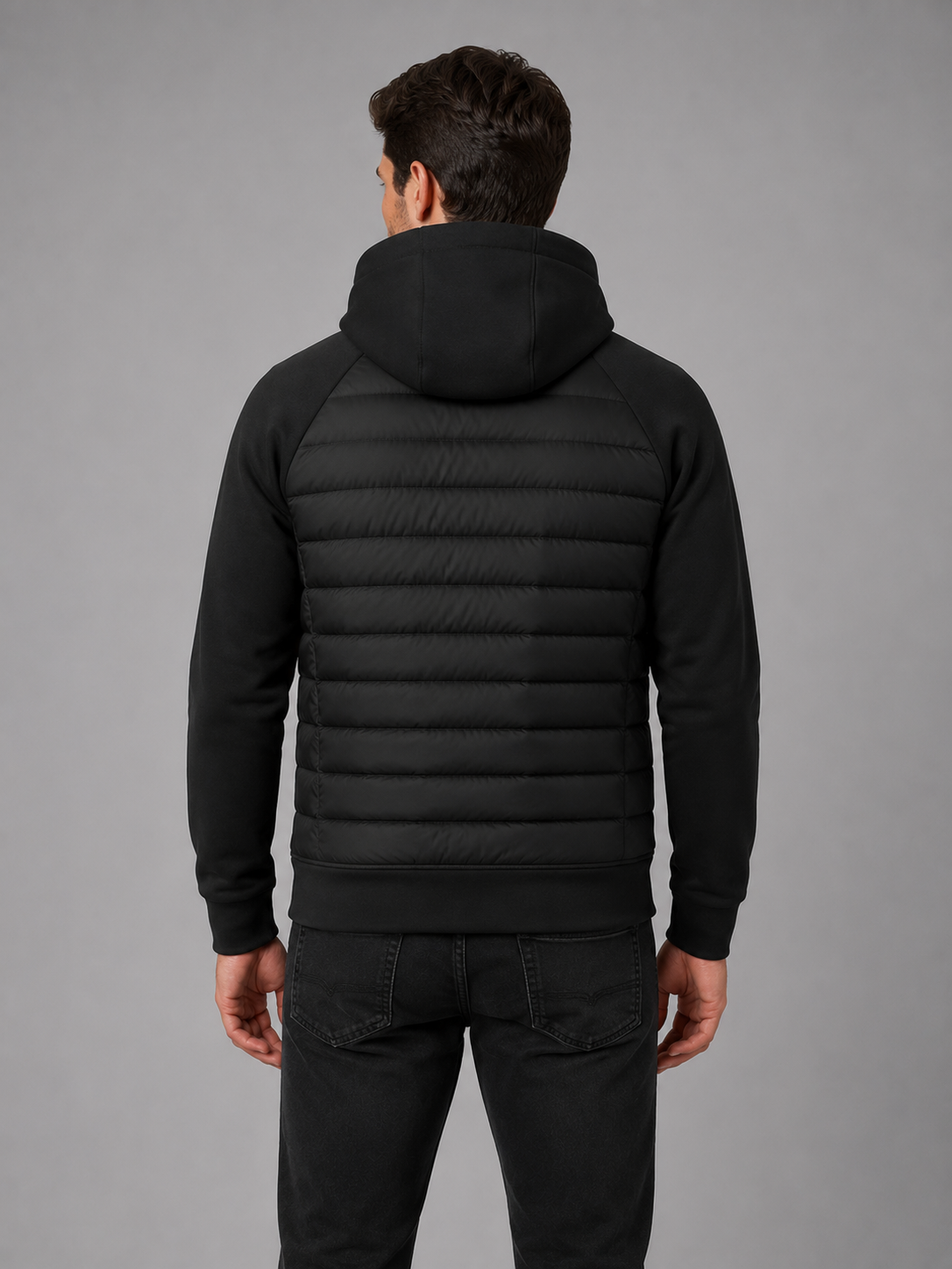 Howard hooded quilted jacket stretch sleeves - side view
