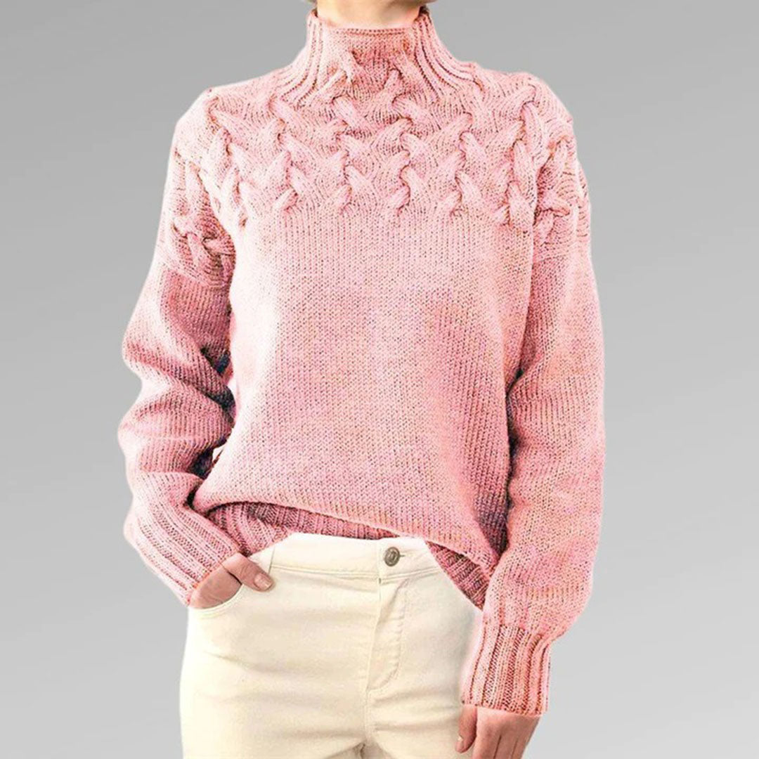 Ianthe cable knit turtleneck sweater, pink
