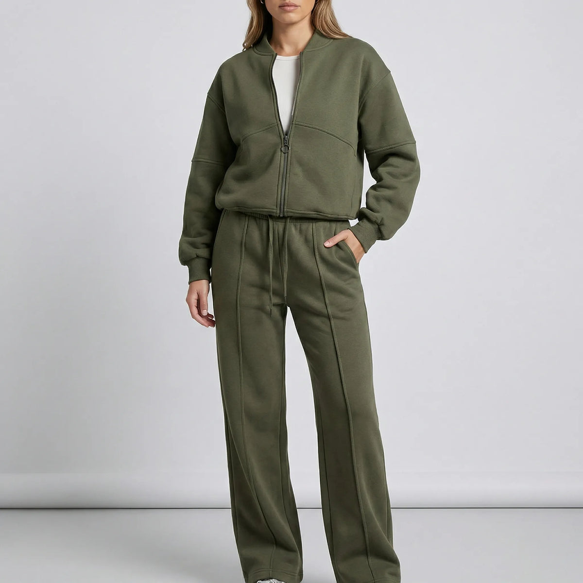 Idony zip jacket and jogger co-ord set, army green