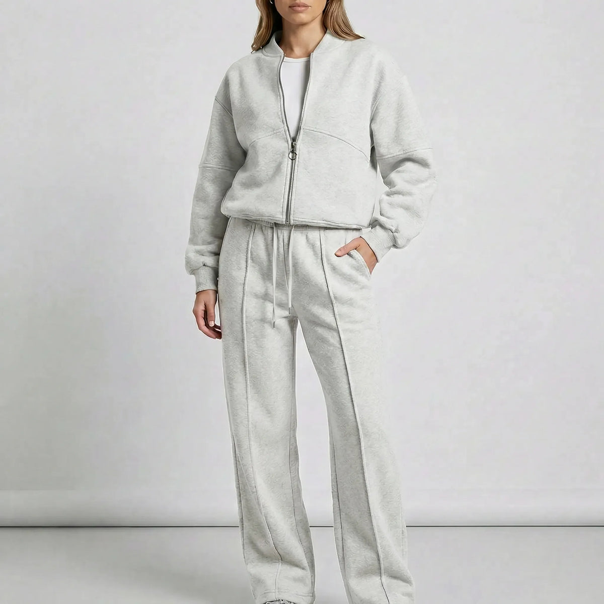 Idony zip jacket and jogger co-ord set, light gray