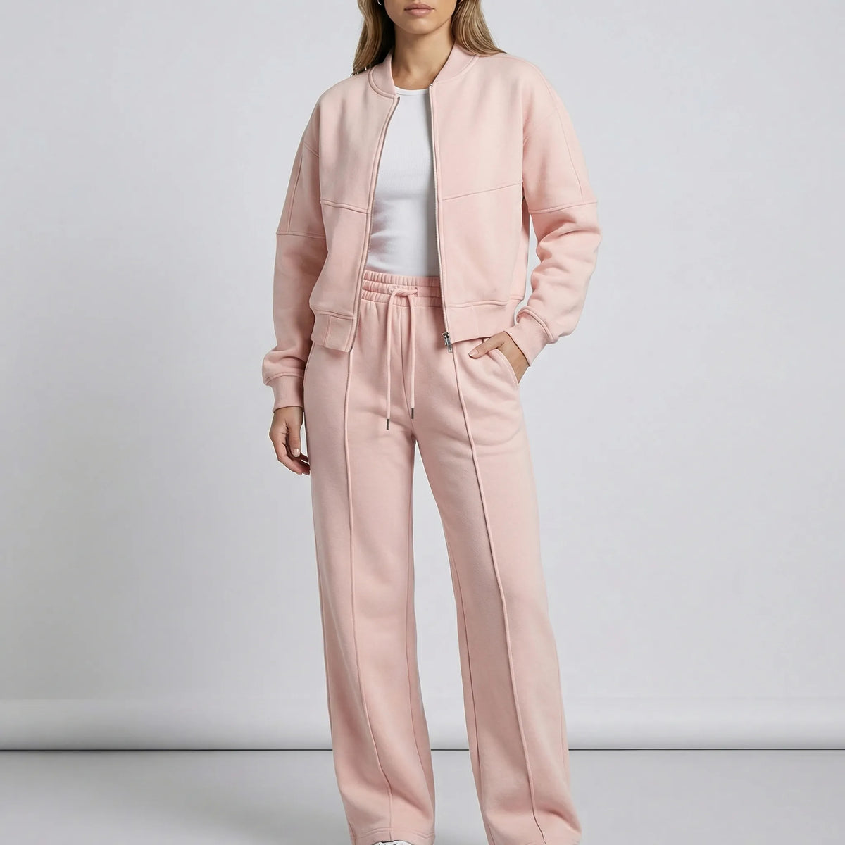 Idony zip jacket and jogger co-ord set, light pink