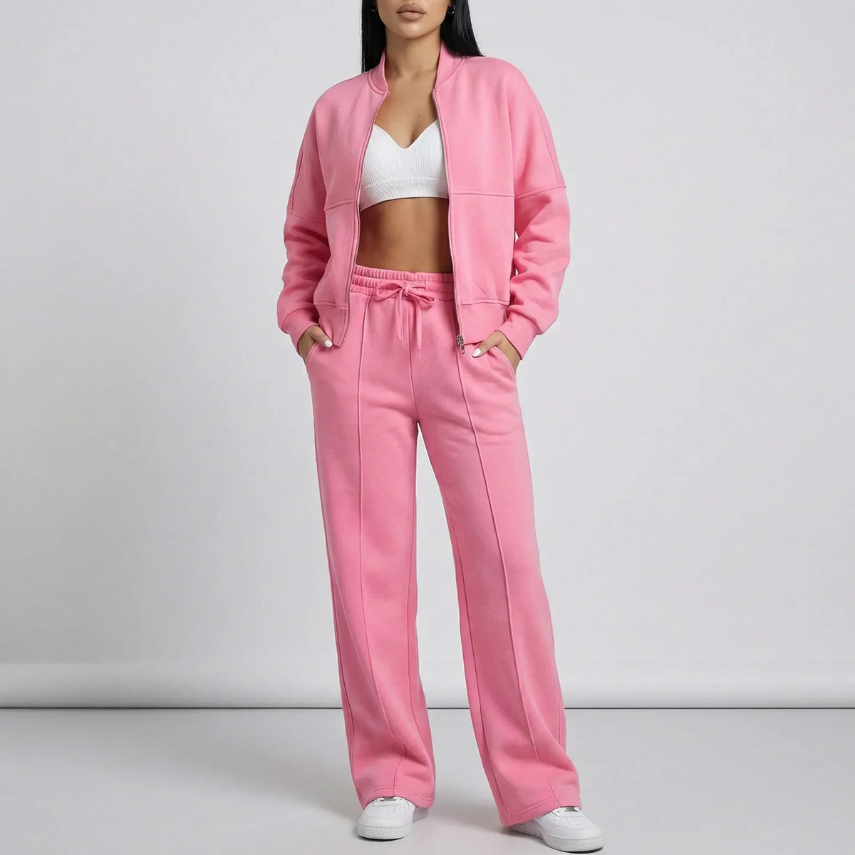 Idony zip jacket and jogger co-ord set, pink