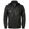 Ignatius hooded faux leather jacket with quilted shoulders, black