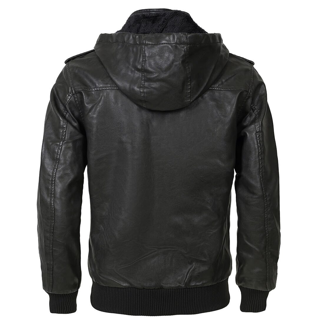 Ignatius hooded faux leather jacket with quilted shoulders, view 2
