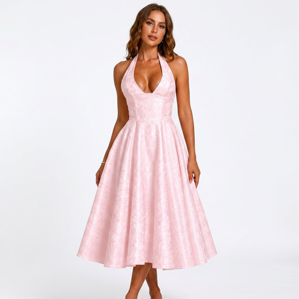 Ilona | Halterneck Wedding Guest Midi Dress