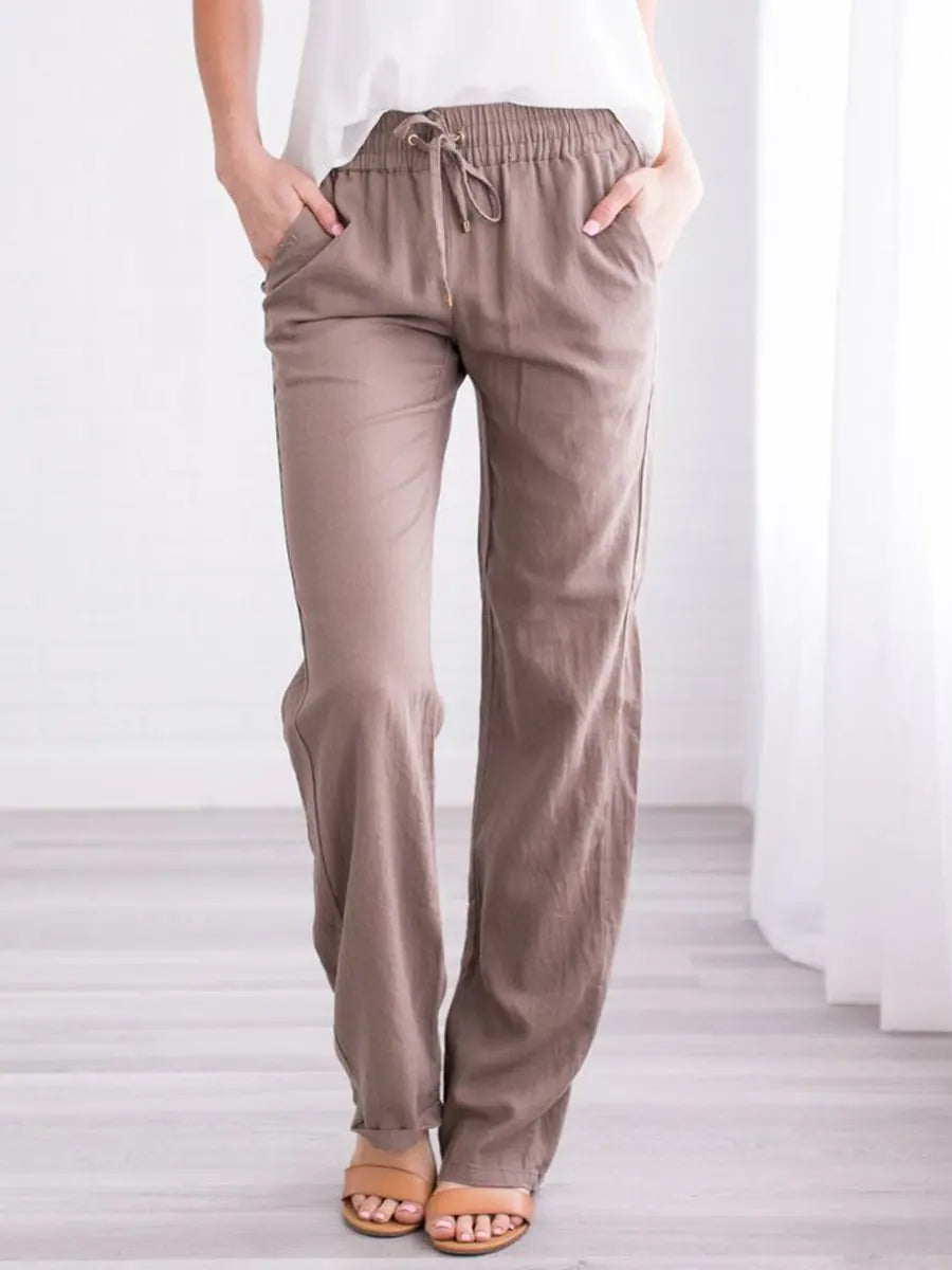 Ines linen trousers side pockets - front view