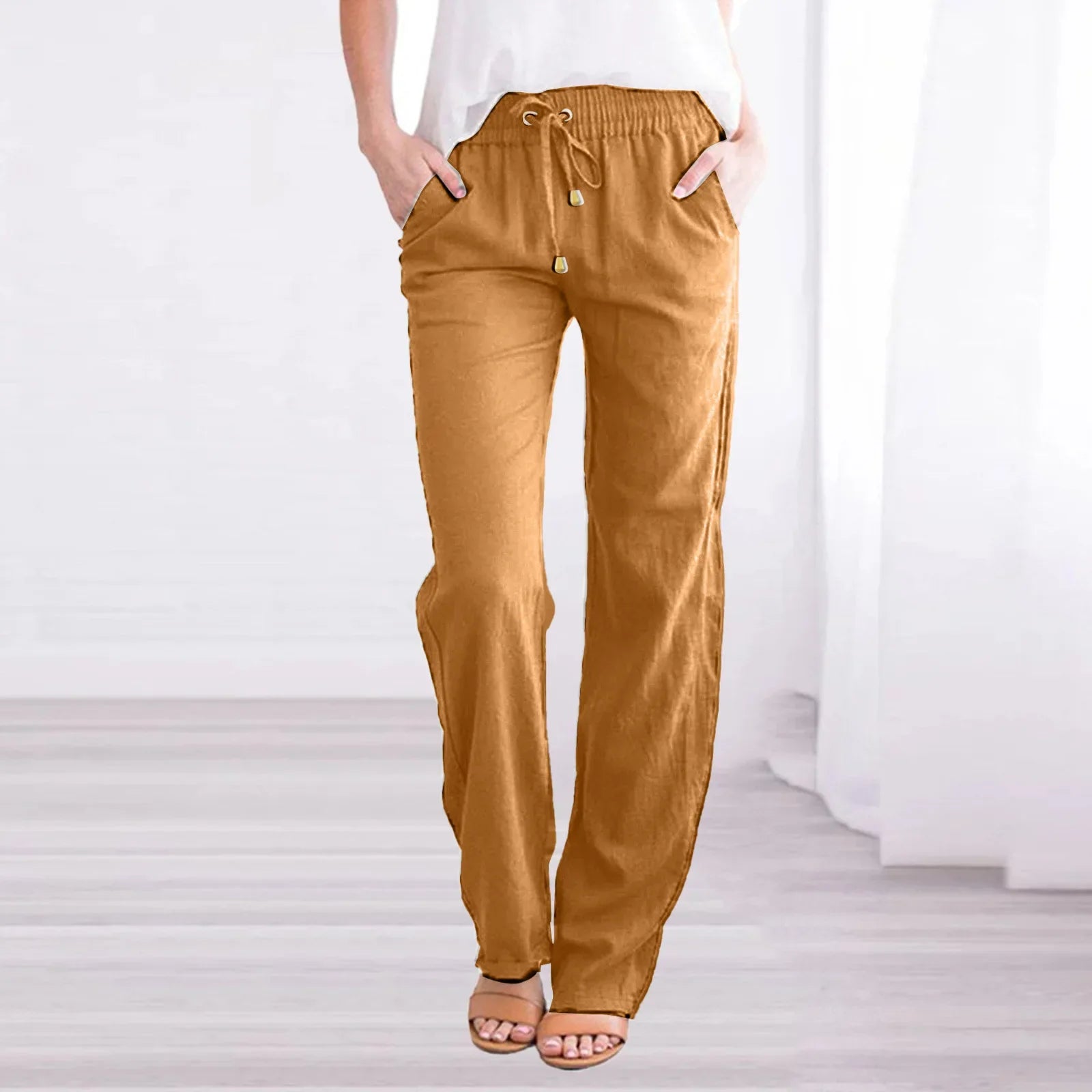 Ines linen trousers side pockets - full look 1