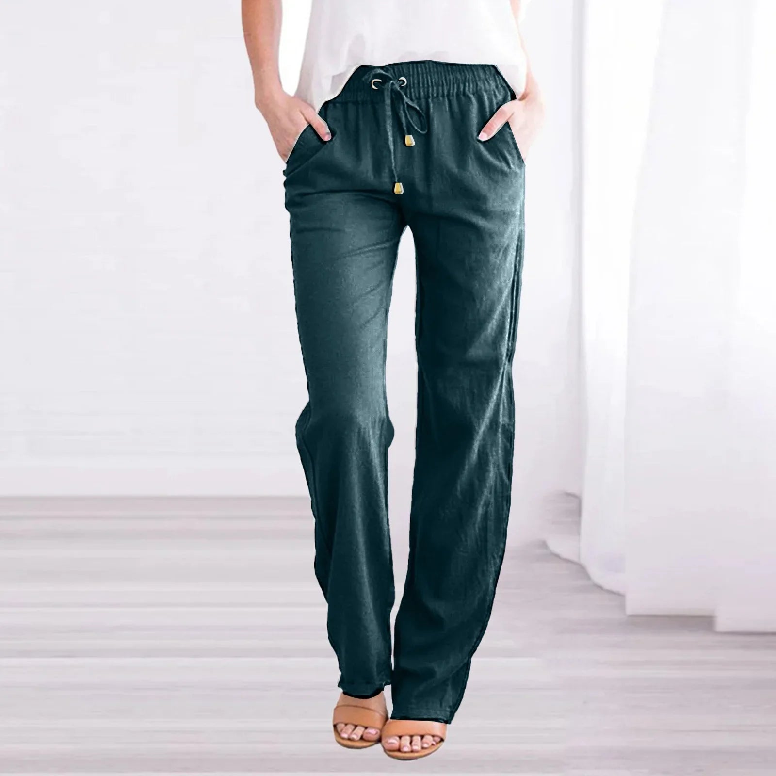 Ines linen trousers side pockets - waistband detail