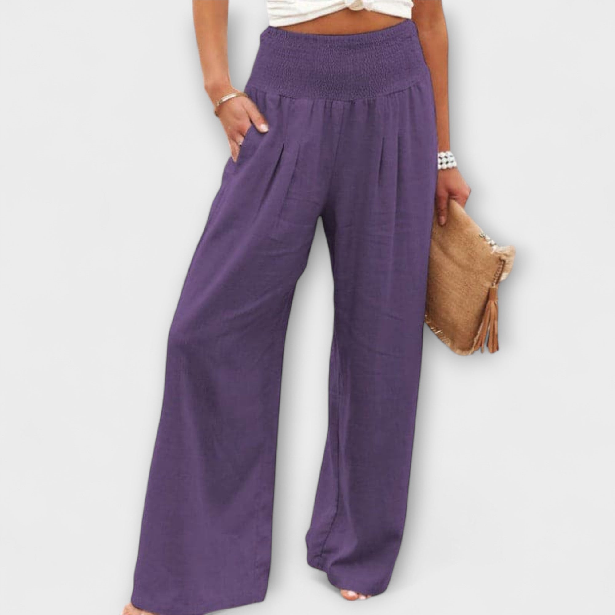 Isla high waist relaxed fit pants - fabric detail