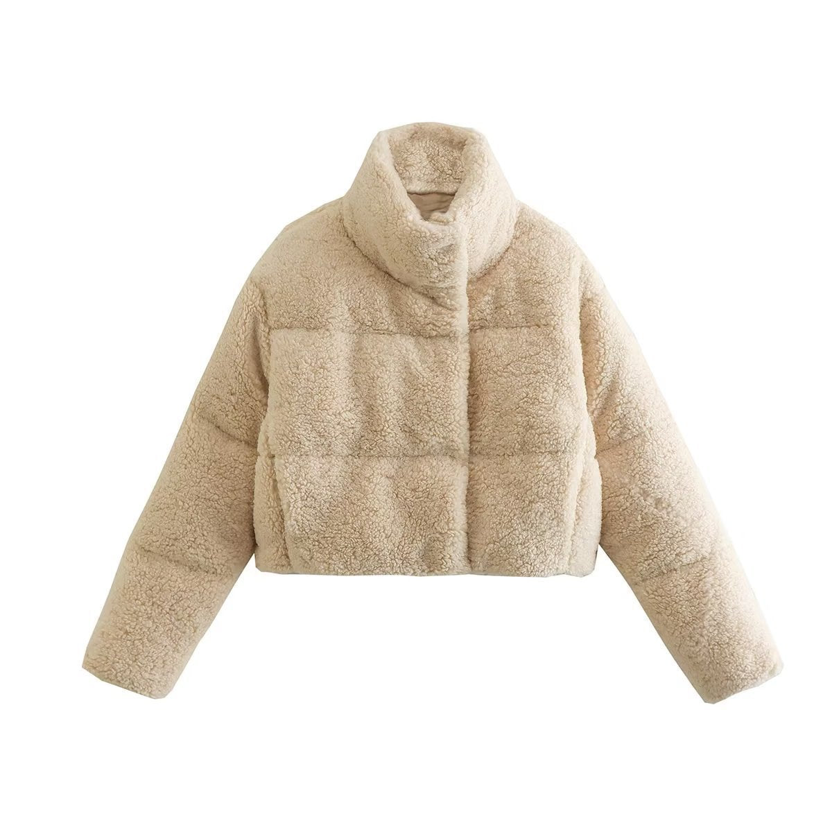 Ismene cropped teddy jacket with high collar, view 2