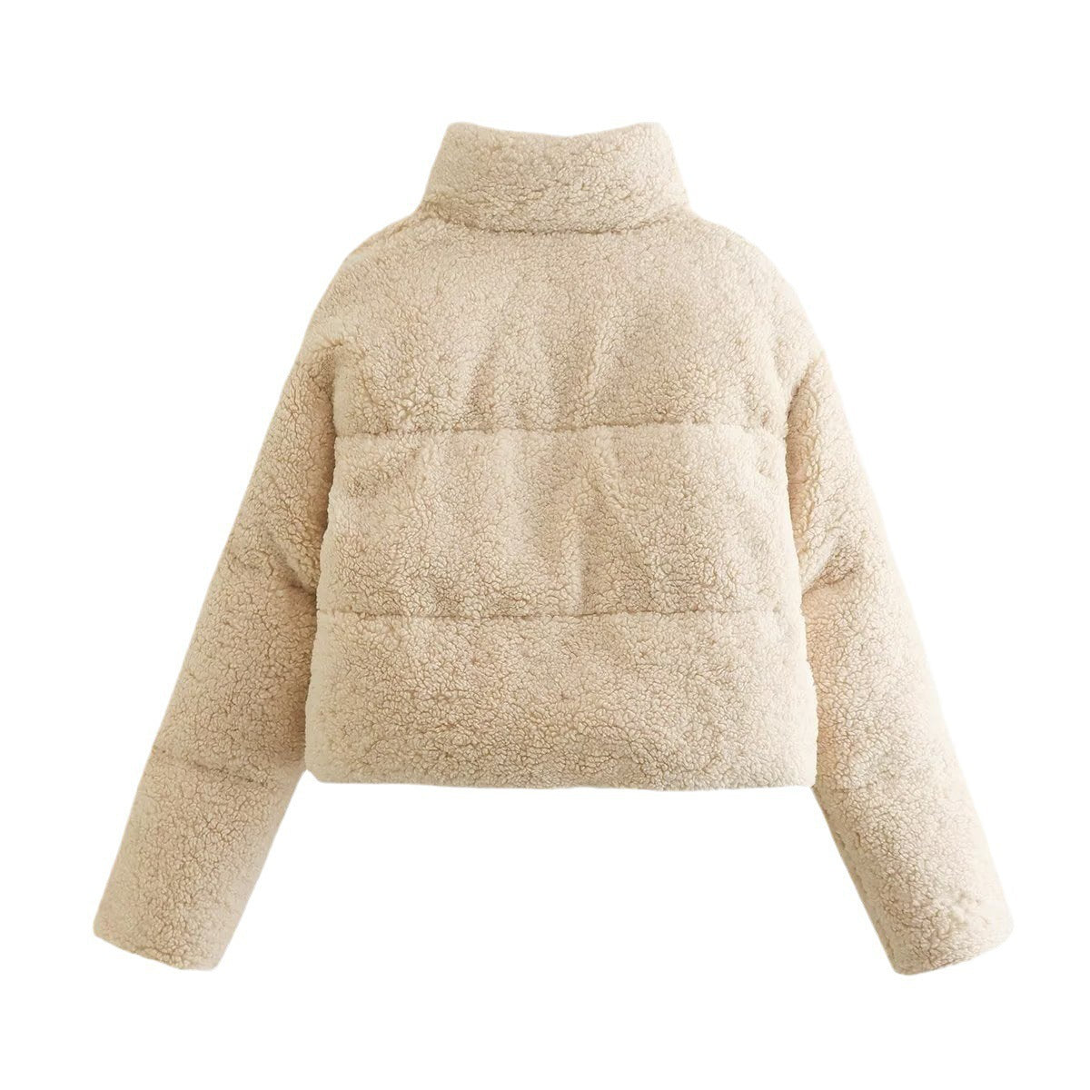 Ismene cropped teddy jacket with high collar, view 3