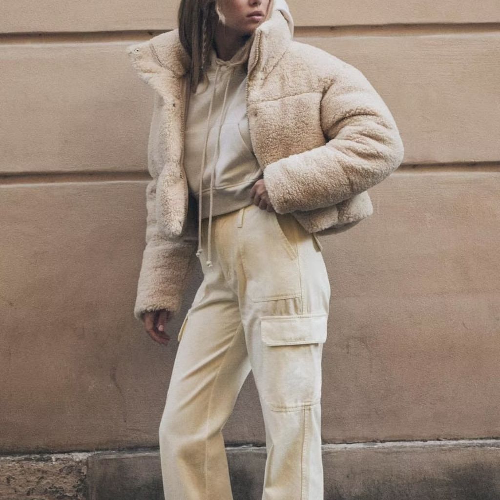 Ismene cropped teddy jacket with high collar, view 4