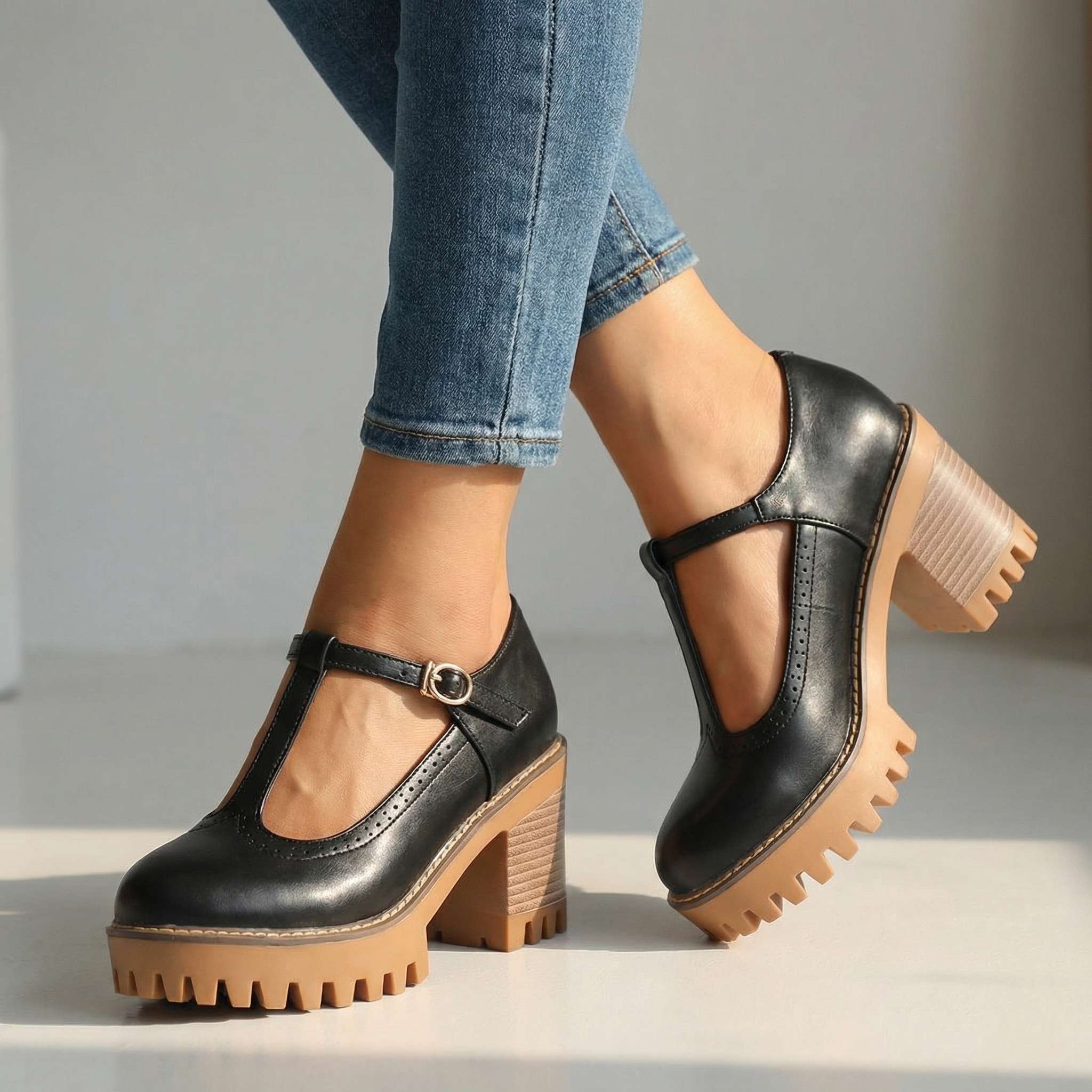 Janice | Chunky T-Strap Mary Jane Heels