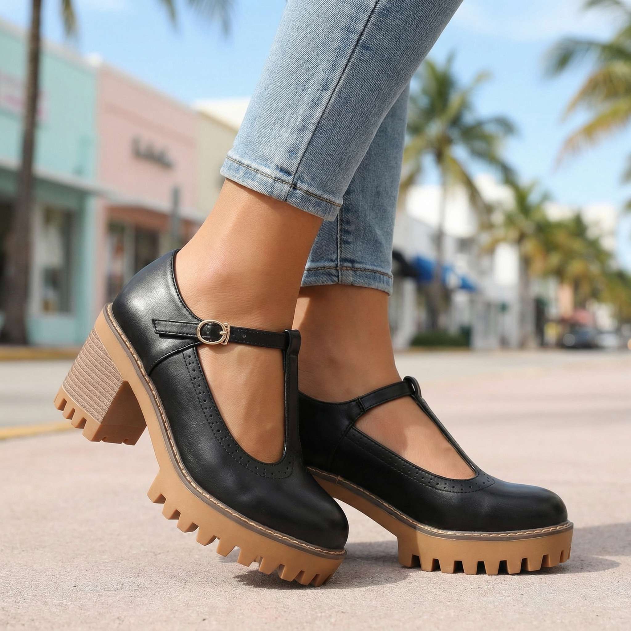 Janice | Chunky T-Strap Mary Jane Heels