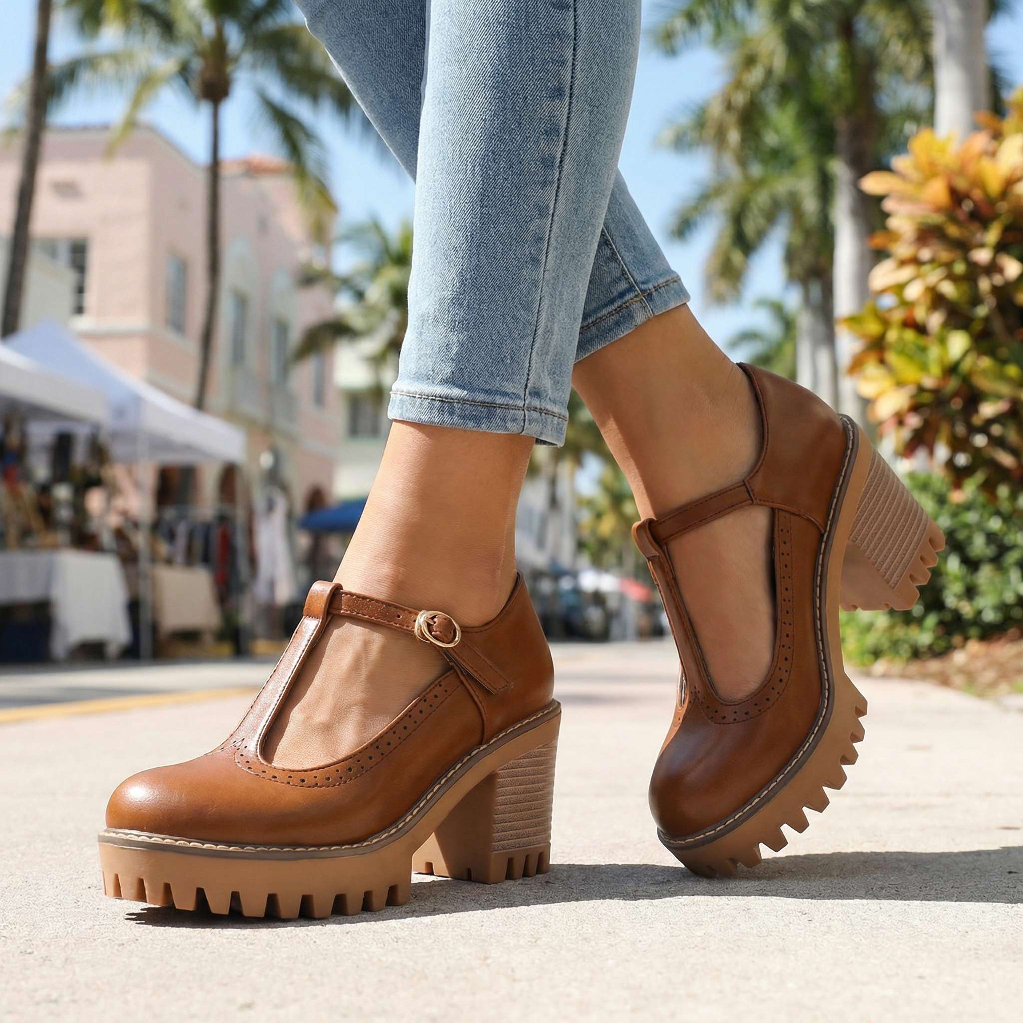 Janice | Chunky T-Strap Mary Jane Heels