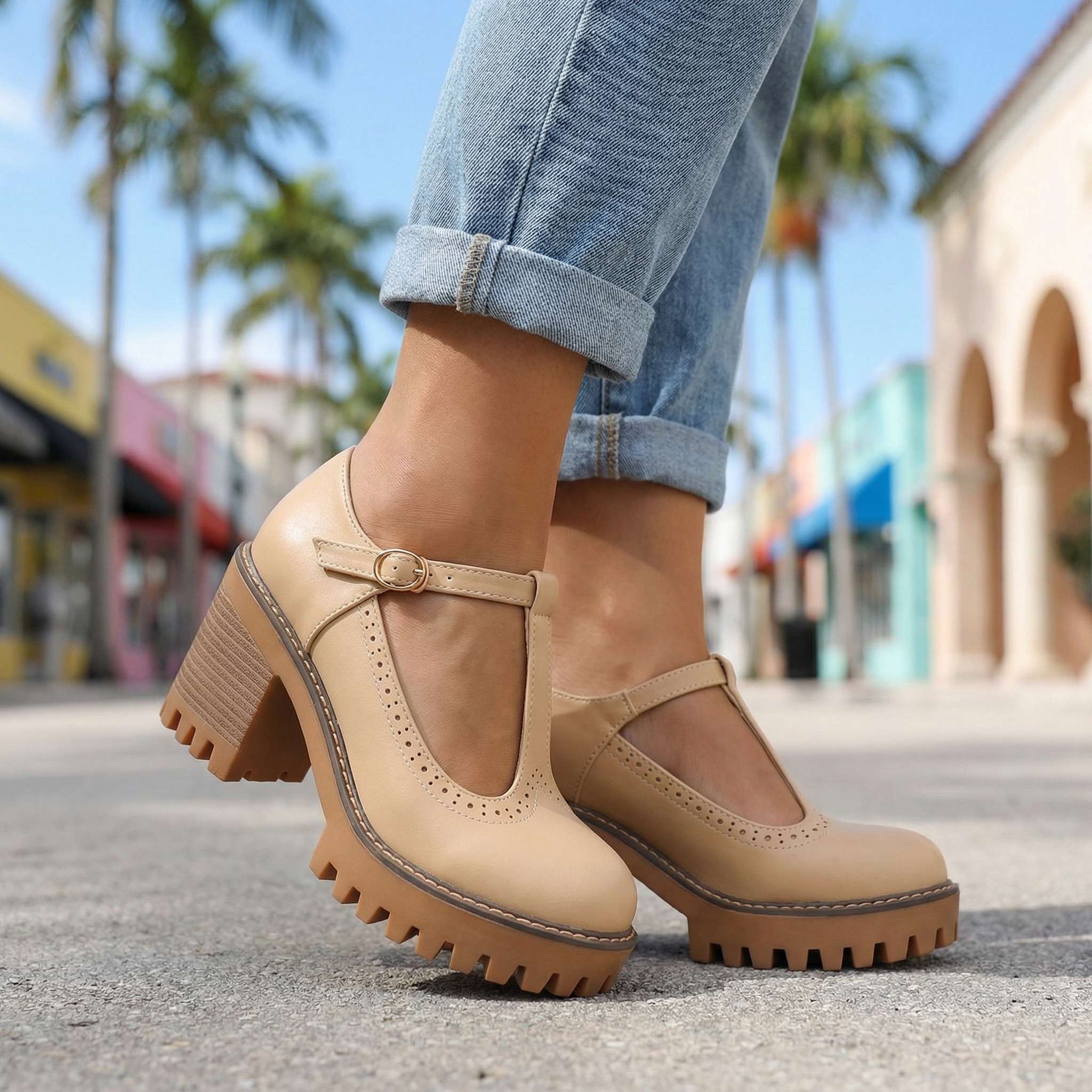 Janice | Chunky T-Strap Mary Jane Heels