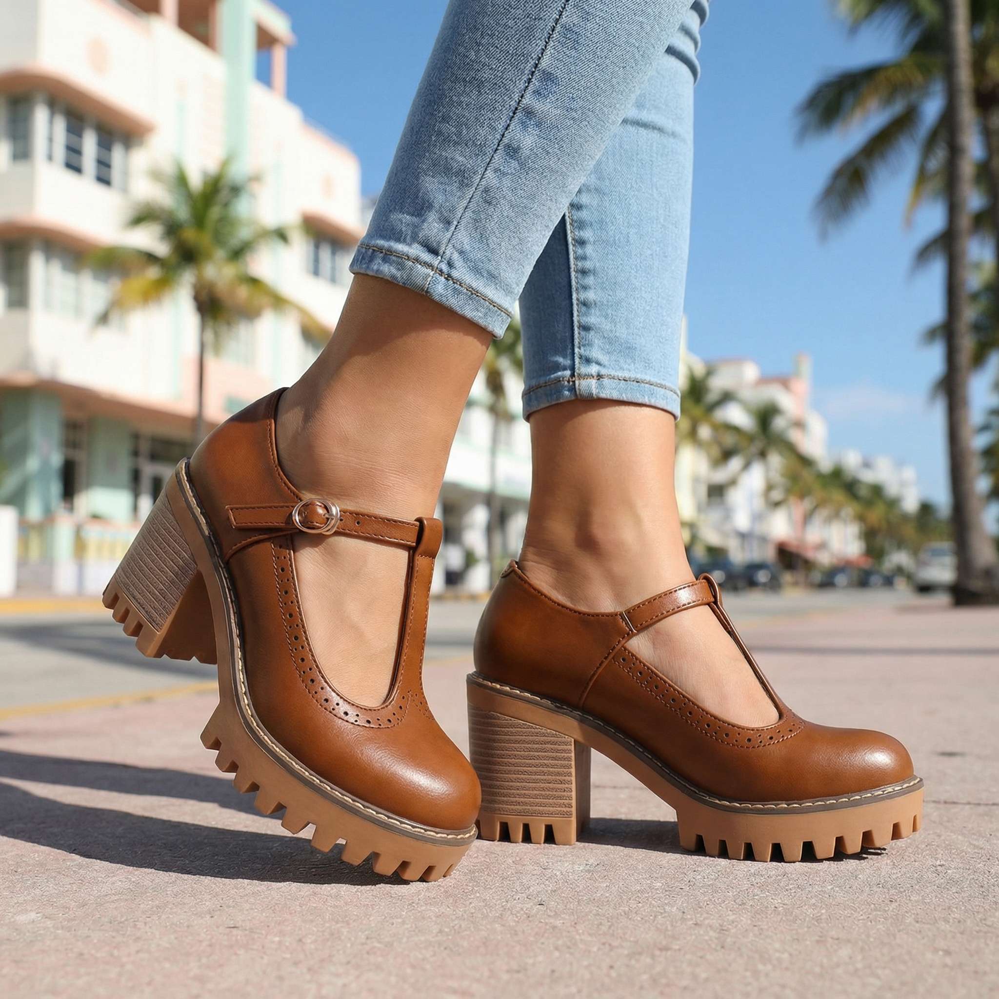 Janice | Chunky T-Strap Mary Jane Heels