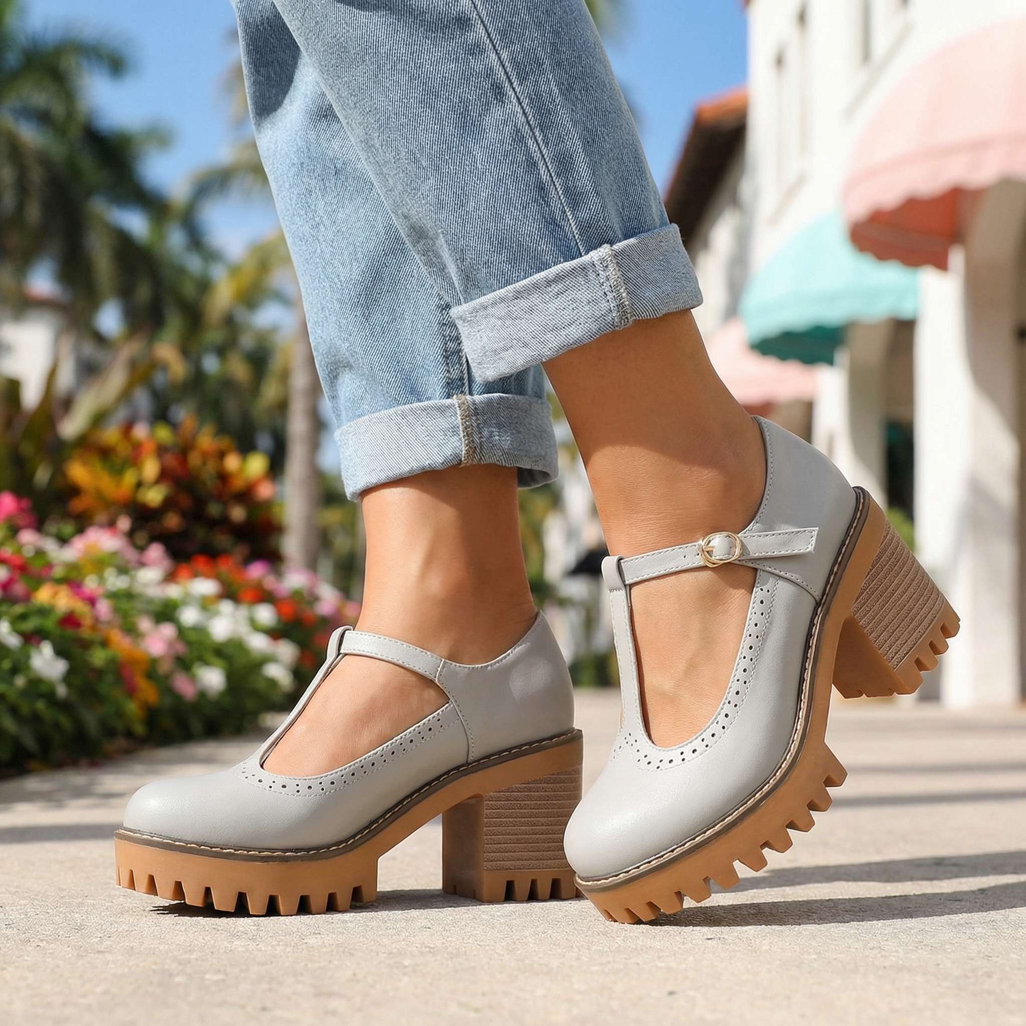 Janice | Chunky T-Strap Mary Jane Heels