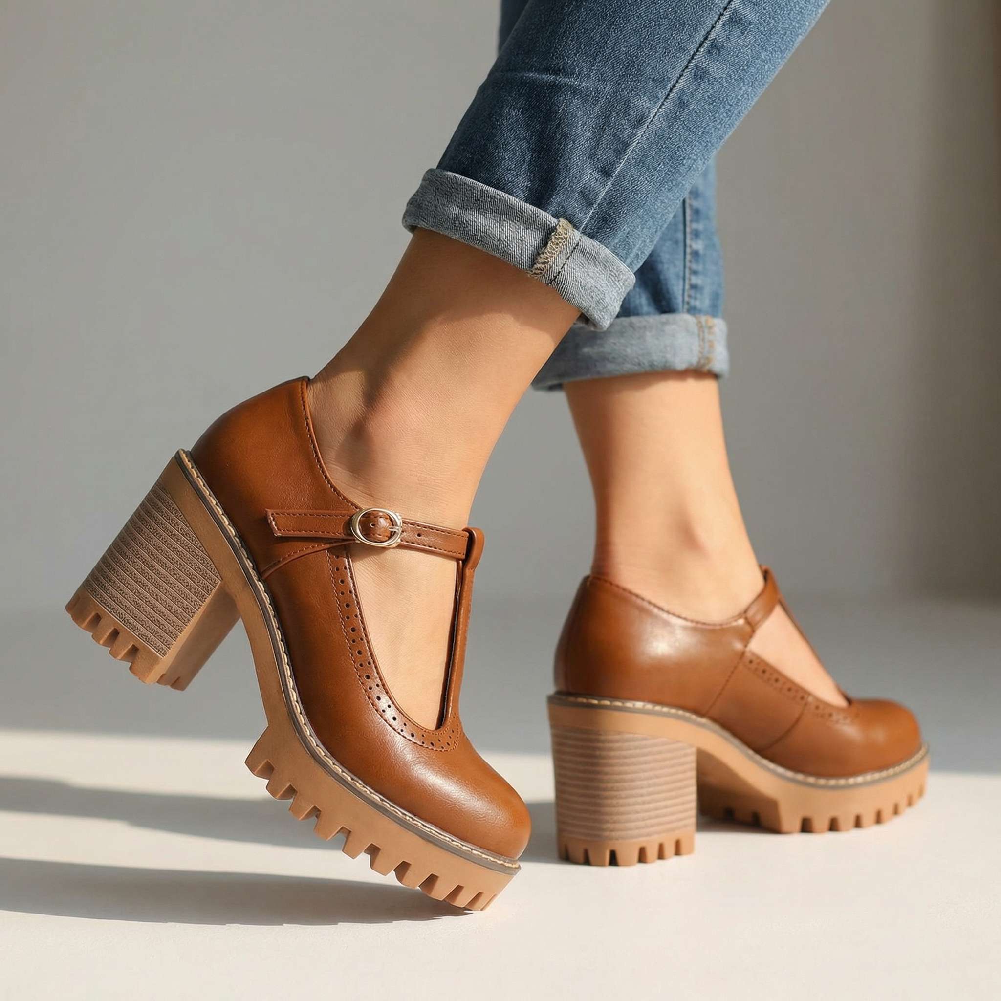 Janice | Chunky T-Strap Mary Jane Heels