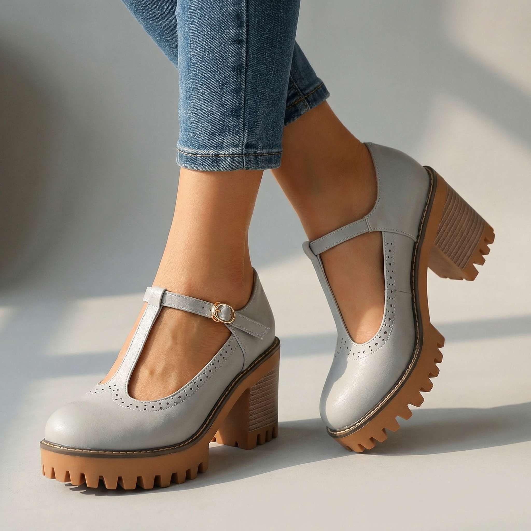 Janice | Chunky T-Strap Mary Jane Heels