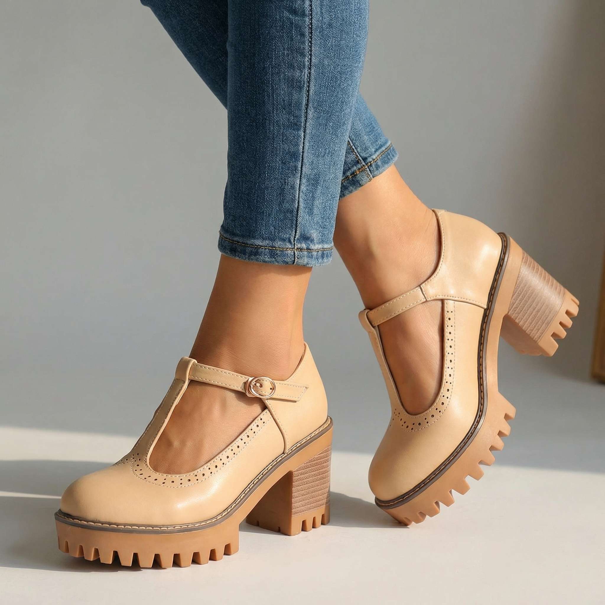 Janice | Chunky T-Strap Mary Jane Heels