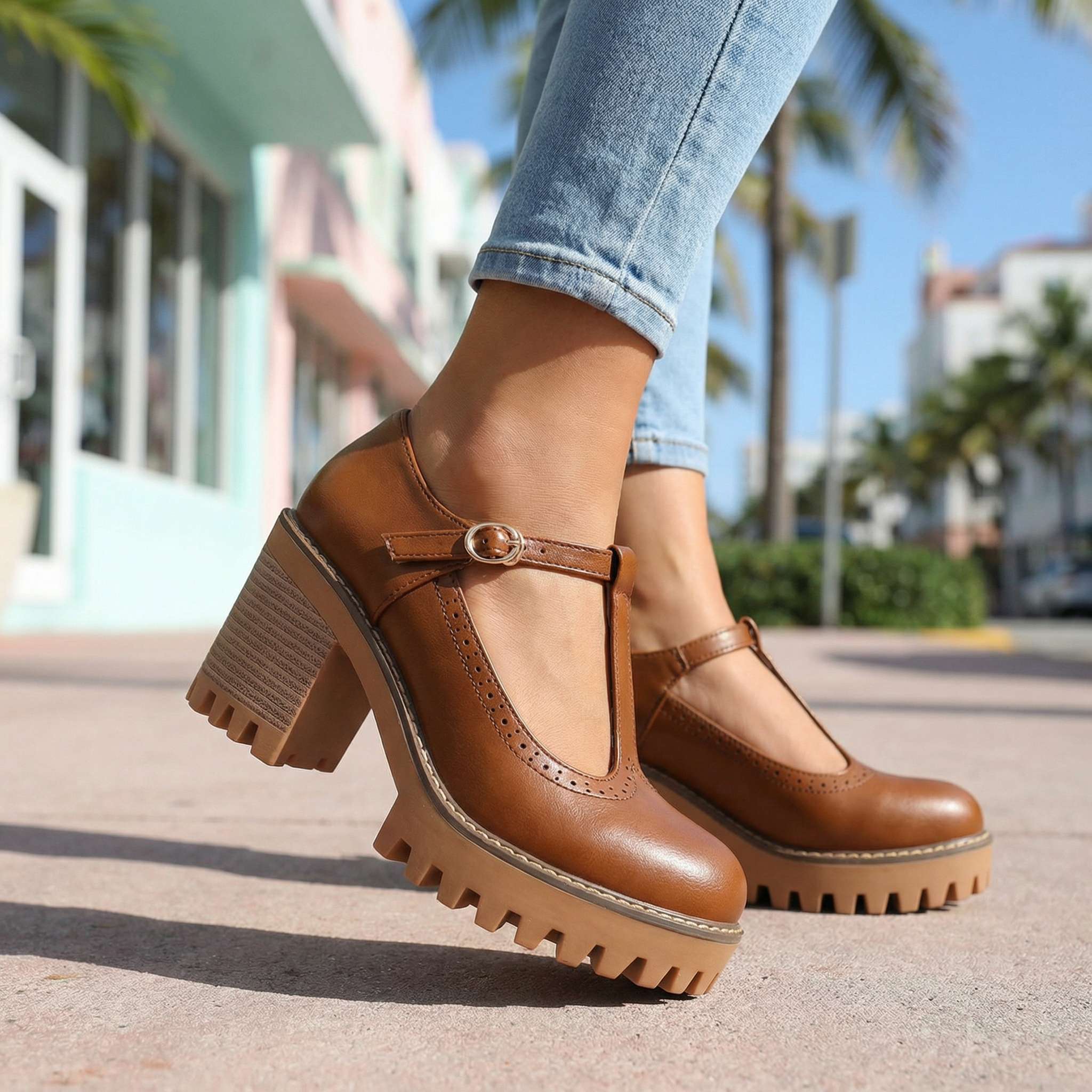 Janice | Chunky T-Strap Mary Jane Heels