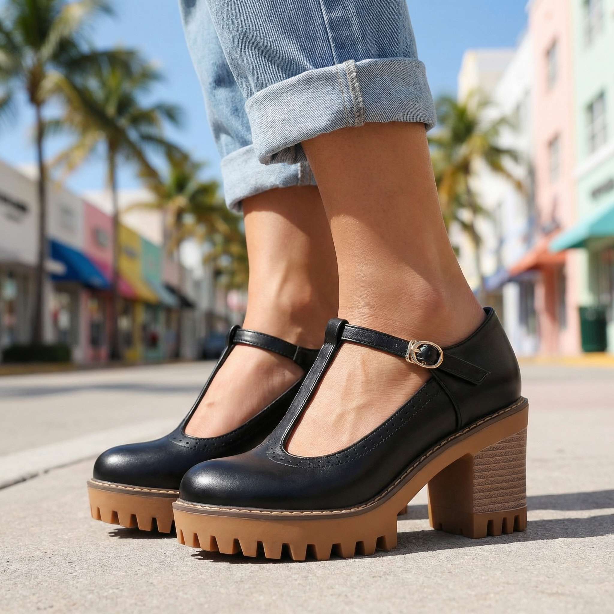 Janice | Chunky T-Strap Mary Jane Heels