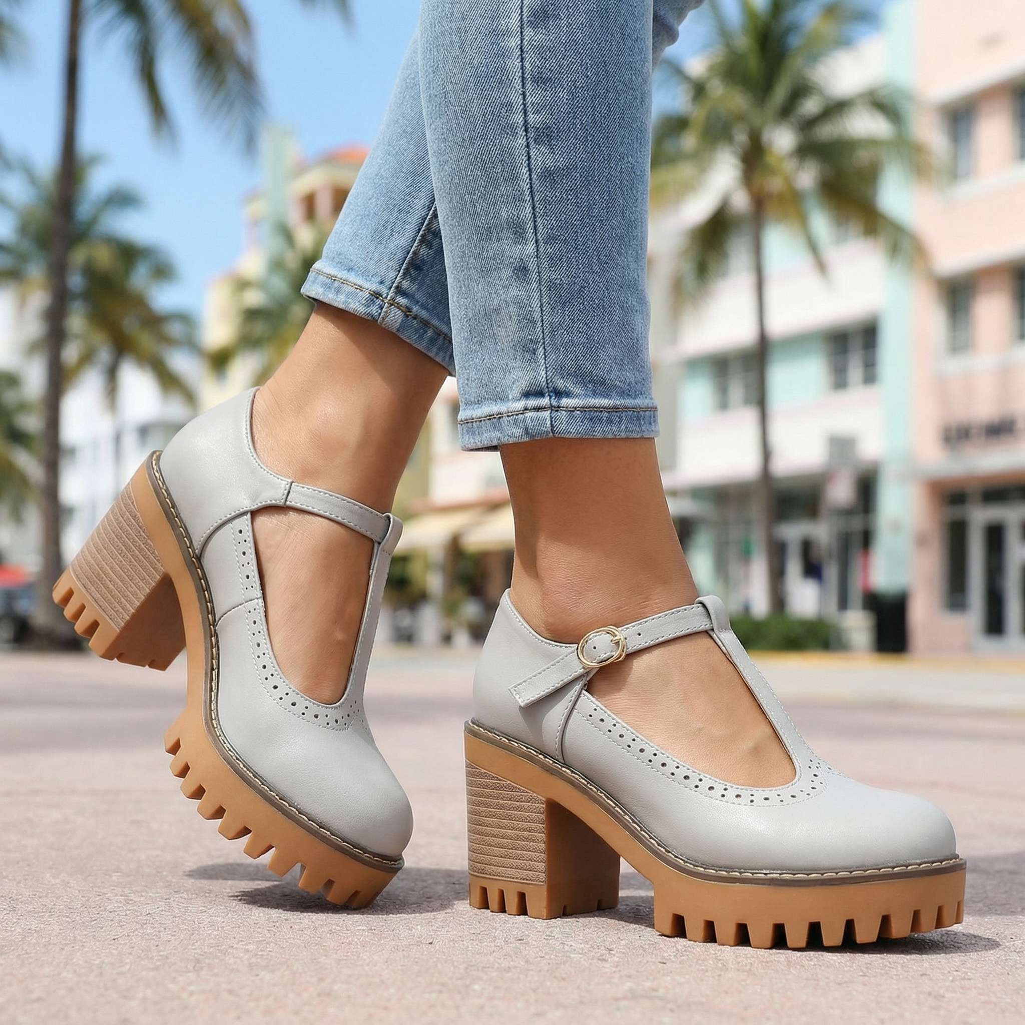 Janice | Chunky T-Strap Mary Jane Heels