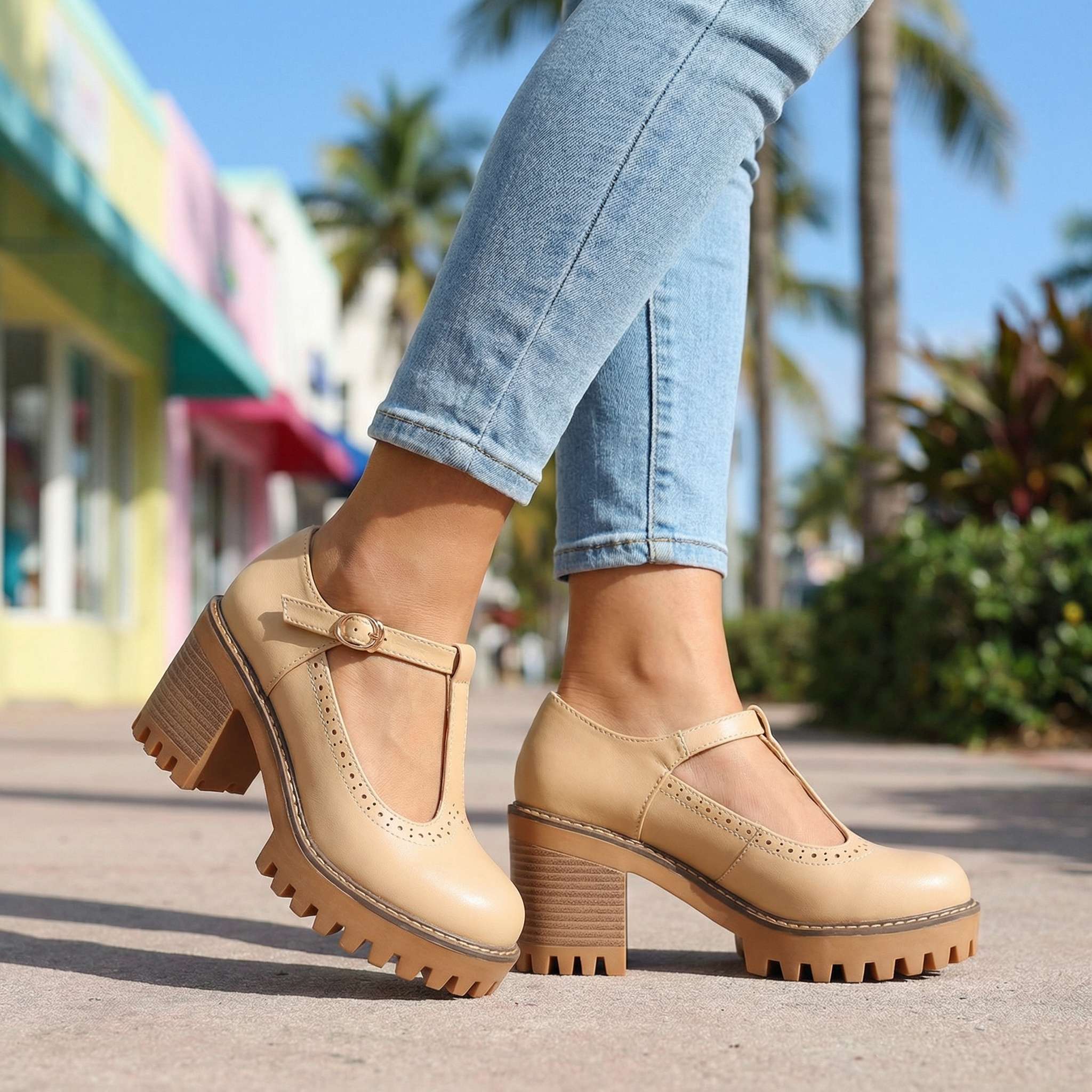 Janice | Chunky T-Strap Mary Jane Heels