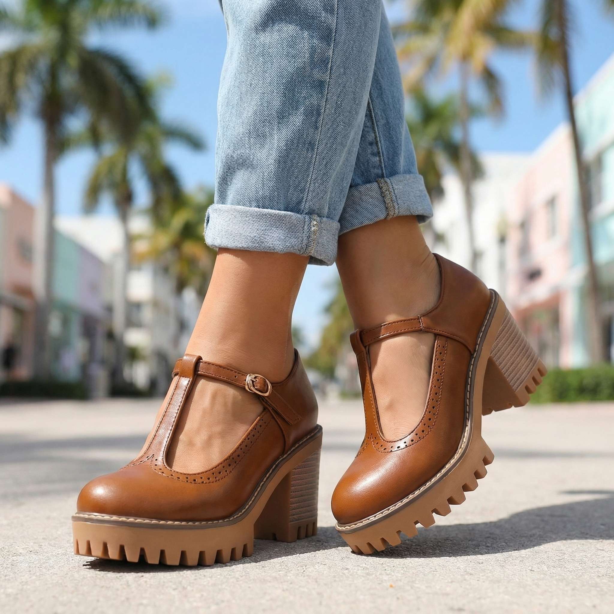 Janice | Chunky T-Strap Mary Jane Heels